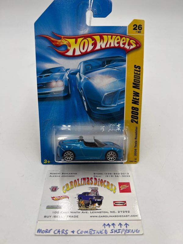 2008 Hot Wheels New Models #26 2008 Tesla Roadster Blue 50C on Sale