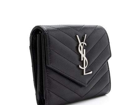 Saint Laurent Grain de Poudre Monogram Compact Tri-Fold Wallet 23574 For Cheap