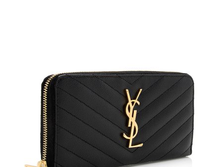 Saint Laurent Grain de Poudre Monogram Zip Around Wallet 23412 Online Sale