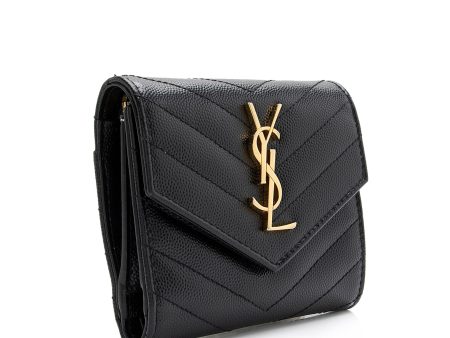 Saint Laurent Grain de Poudre Monogram Compact Tri-Fold Wallet 23573 Cheap