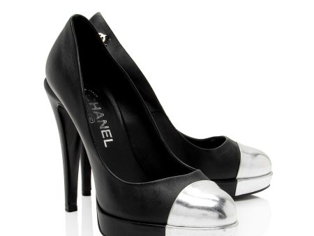 Chanel Calfskin CC Metallic Cap Toe Platform Pumps - Size 8   38 (v5Mlv1) For Cheap