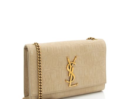 Saint Laurent Croc Embossed Nubuck Monogram Kate Small Shoulder Bag FnLB4b Sale