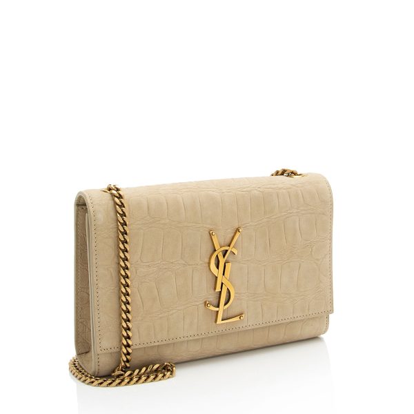 Saint Laurent Croc Embossed Nubuck Monogram Kate Small Shoulder Bag FnLB4b Sale