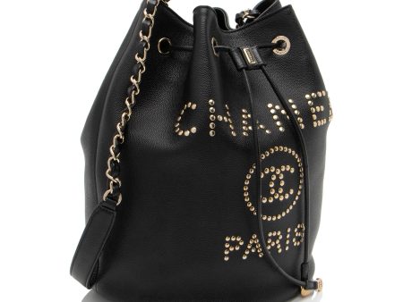 Chanel Caviar Leather Studded CC Deauville Bucket Bag (LVIad7) Fashion