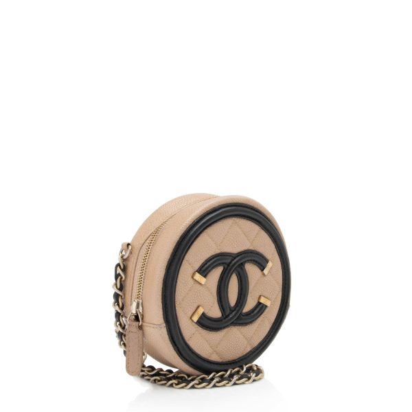 Chanel Caviar Leather CC Filigree Round Clutch with Chain - FINAL SALE (eQCfuj) For Cheap